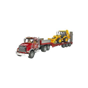 Camion Mack Cu Platforma Joasa Si Cu Buldoexcavator Jcb 4Cx Bruder 02813