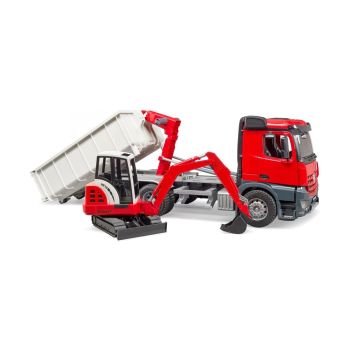 Camion Mb Arocs Cu Container Rotund Si Miniexcavator Bruder 03624